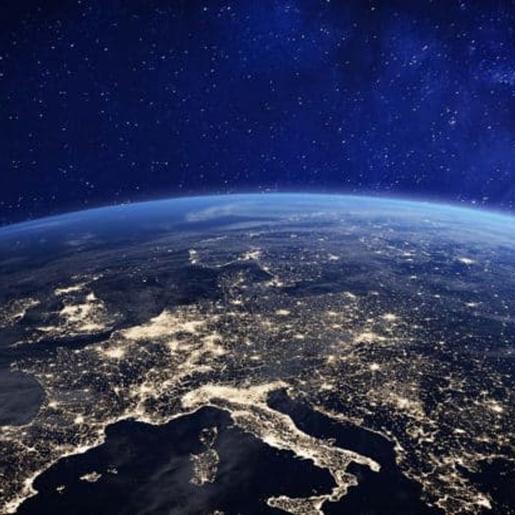 Europe at night from space, city lights, elements from NASA