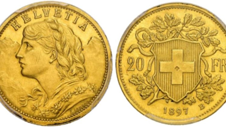 Un Vreneli de 1897 en or de Gondo.