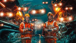 Alexandre Cherpillod (à g.) et Samir Bouabdallah visent le marché mondial avec leurs drones d’inspection. (Illustration créée à l’aide d’un modèle d’IA)