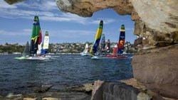 Les catamarans SailGP, ici en course dans la baie de Sydney, concourront ce week-end à Genève.