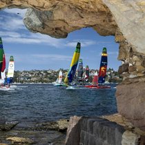 Les catamarans SailGP, ici en course dans la baie de Sydney, concourront ce week-end à Genève.