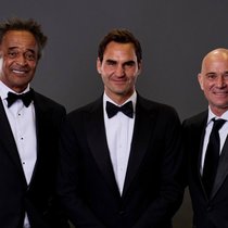 Yannick Noah, Roger Federer et Andre Agassi à la soirée d’ouverture de la Laver Cup en septembre 2024 à Berlin.