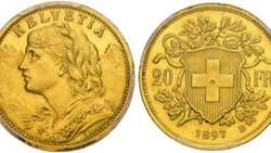 Un Vreneli de 1897 en or de Gondo.