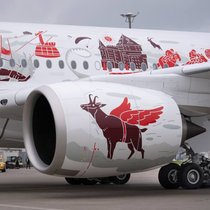 Des images du flanc d'un des nouveaux avions Airbus A350 de la compagnie Swiss sur le tarmac de l’aéroport de Zurich, juste après son arrivée de Toulouse, avec seulement l'équipage à son bord, le 9 octobre dernier à Kloten.