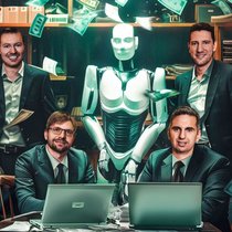 Les fondateurs de Yokoy, Philippe Sahli, Devis Lussi, Thomas Inhelder et Lars Mangelsdorf (de g. à dr.), déchargent les comptables des vérifications de routine. (illustration créée à l’aide d’un modèle d’IA)