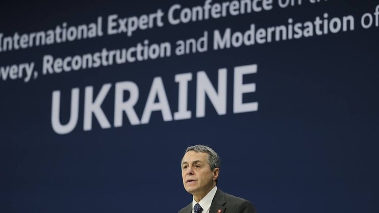 Le président de la Confédération lors de son allocution à Berlin: la Suisse est prête à collaborer à la reconstruction de l'Ukraine. elle a déjà commencé.