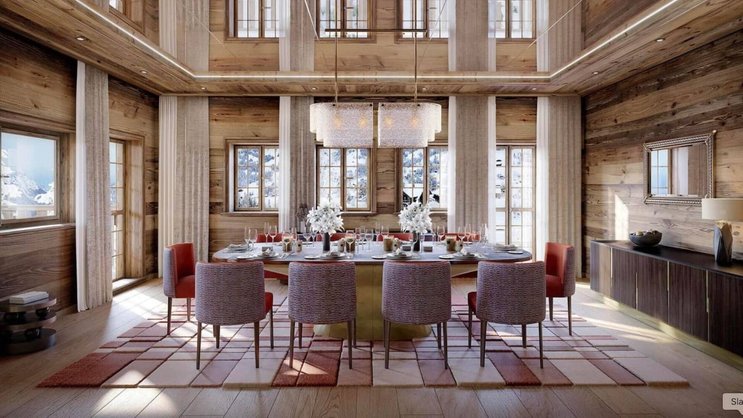 La salle à manger du chalet: le complexe de bâtiments est loué pour 12 à 14 millions de francs par an.